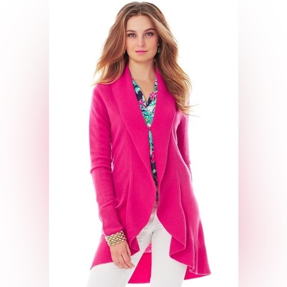 Lilly Pulitzer 100% Cashmere Cardigan in Hot Pink | Cashmere Cardigan Sweater - Picture 1 of 9